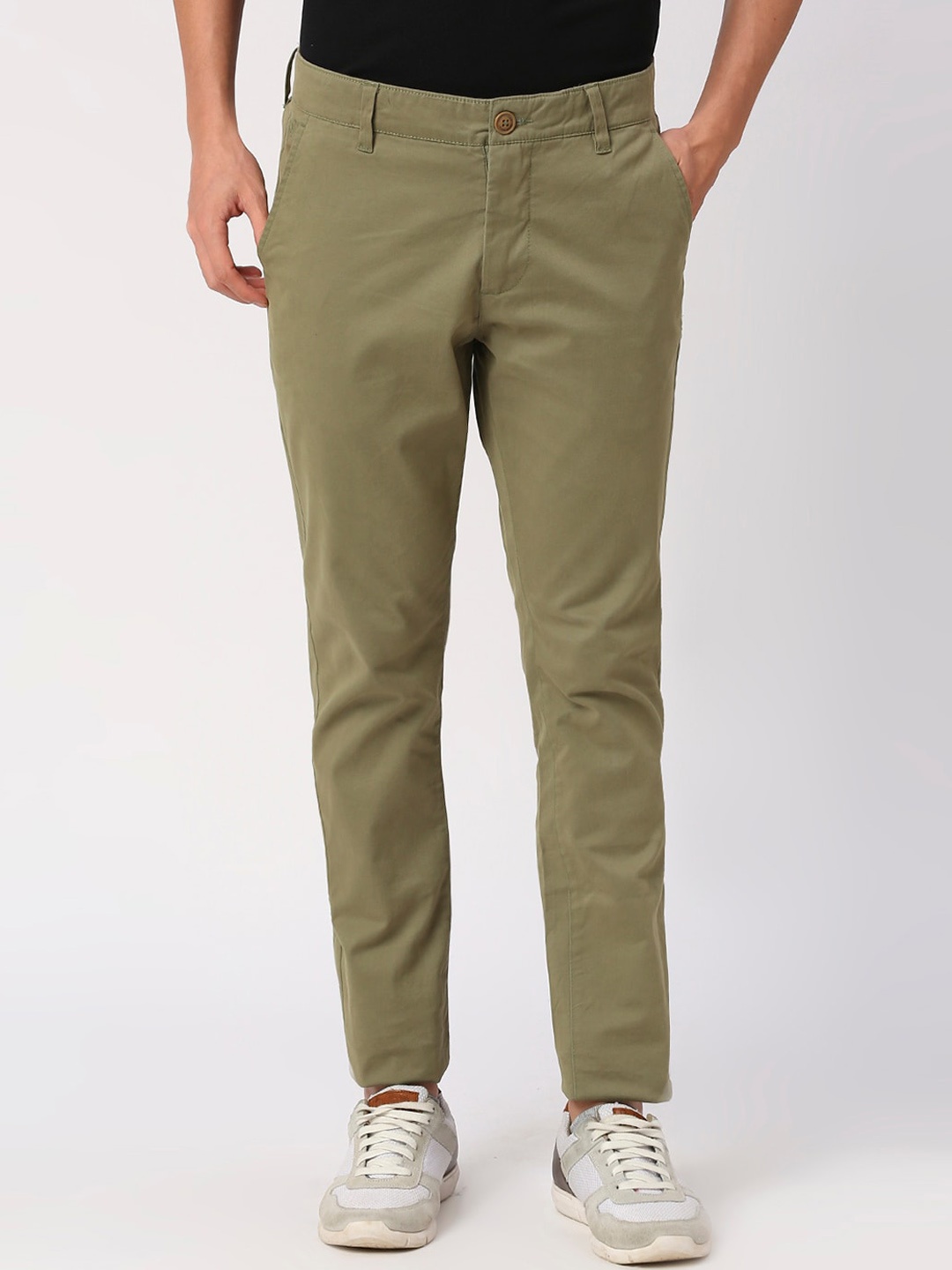 

Being Human Men Slim Fit Mid-Rise Cotton Plain Regular Trousers Trousers, Green