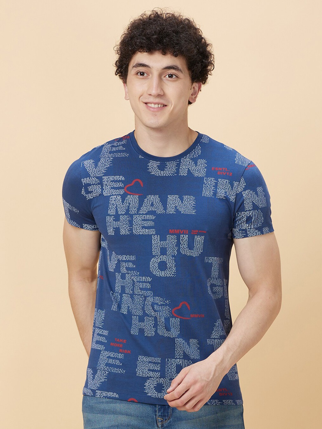 

Being Human Typography Printed Round Neck Short Sleeves T-shirt, Blue