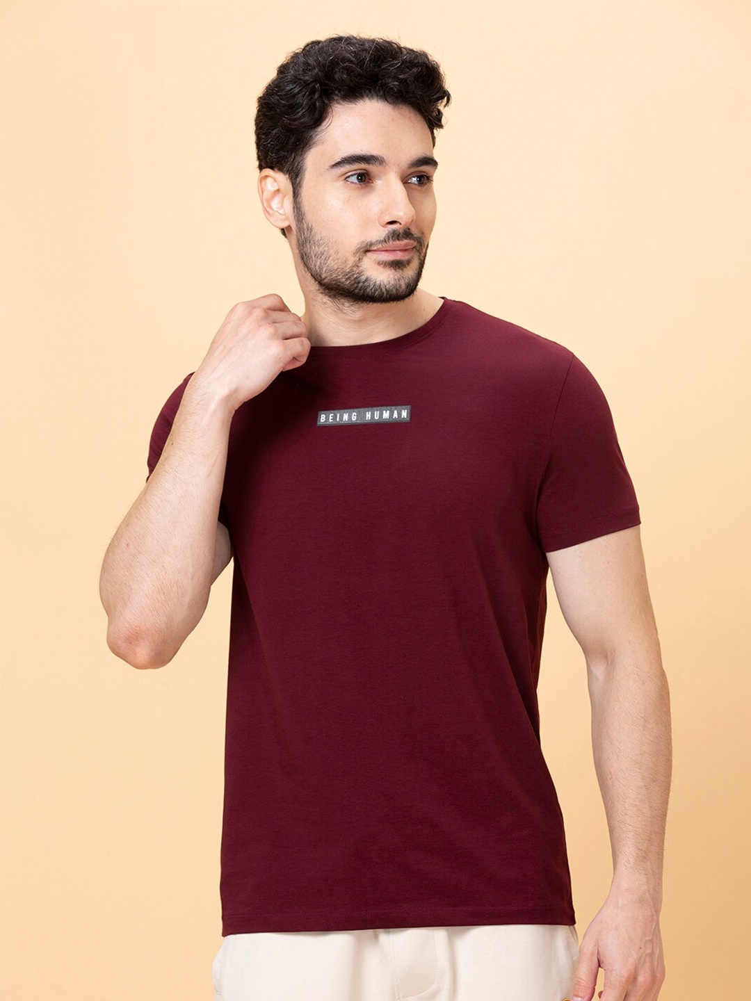 

Being Human Round Neck Short Sleeves Casual T-shirt, Red
