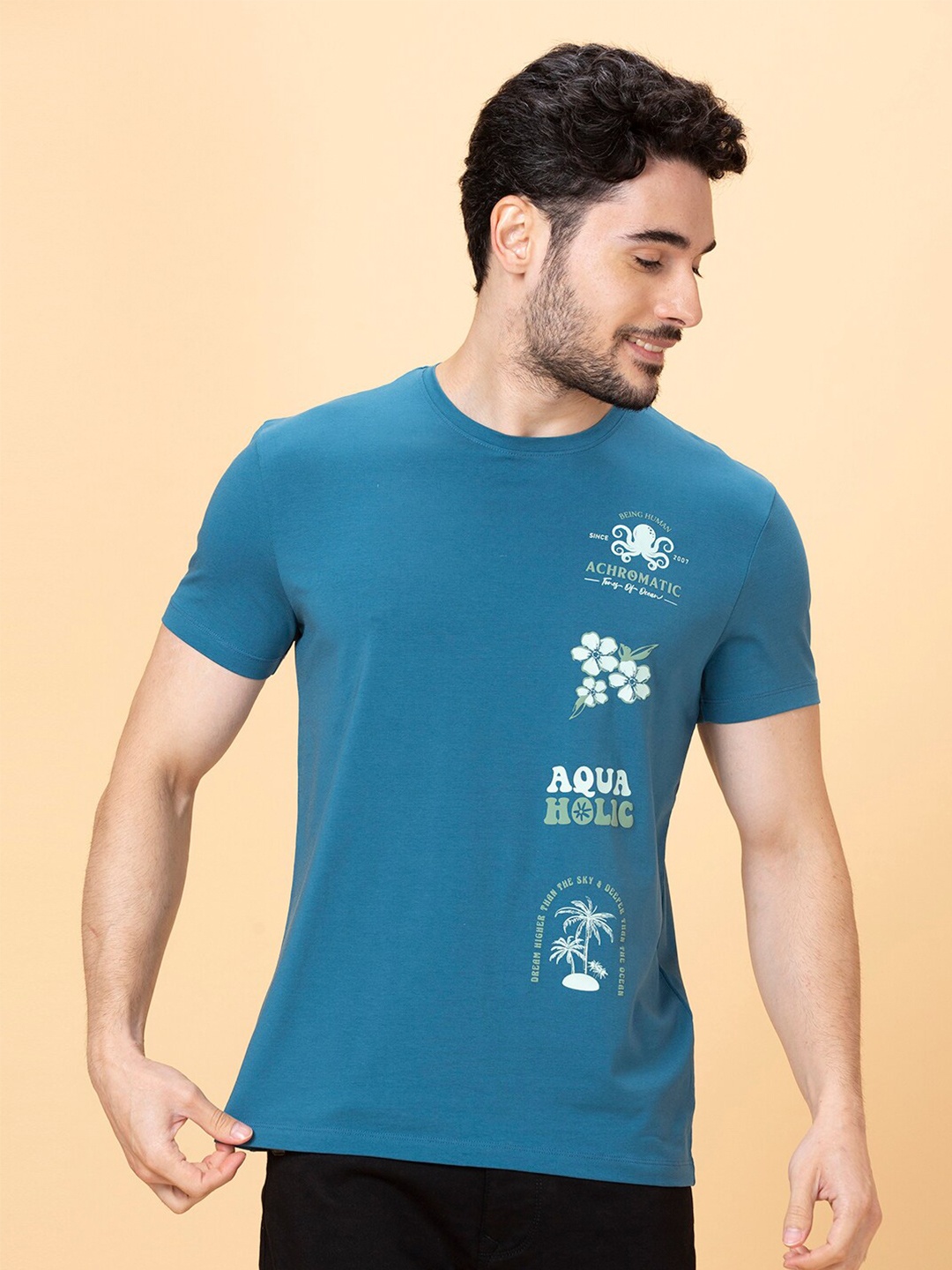 

Being Human Printed Cotton Casual T-shirt, Blue