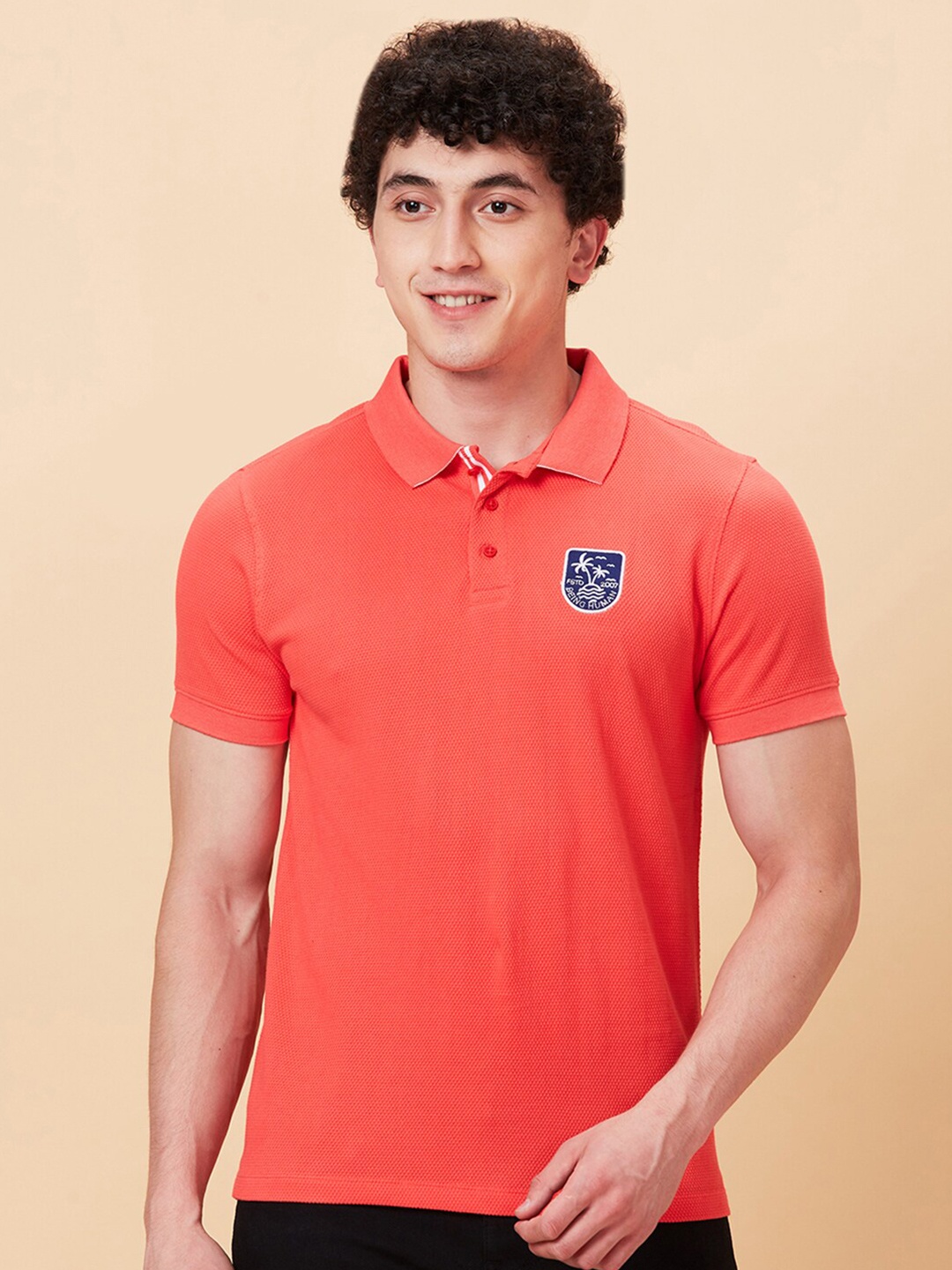 

Being Human Polo Collar Applique Short Sleeves T-shirt, Red