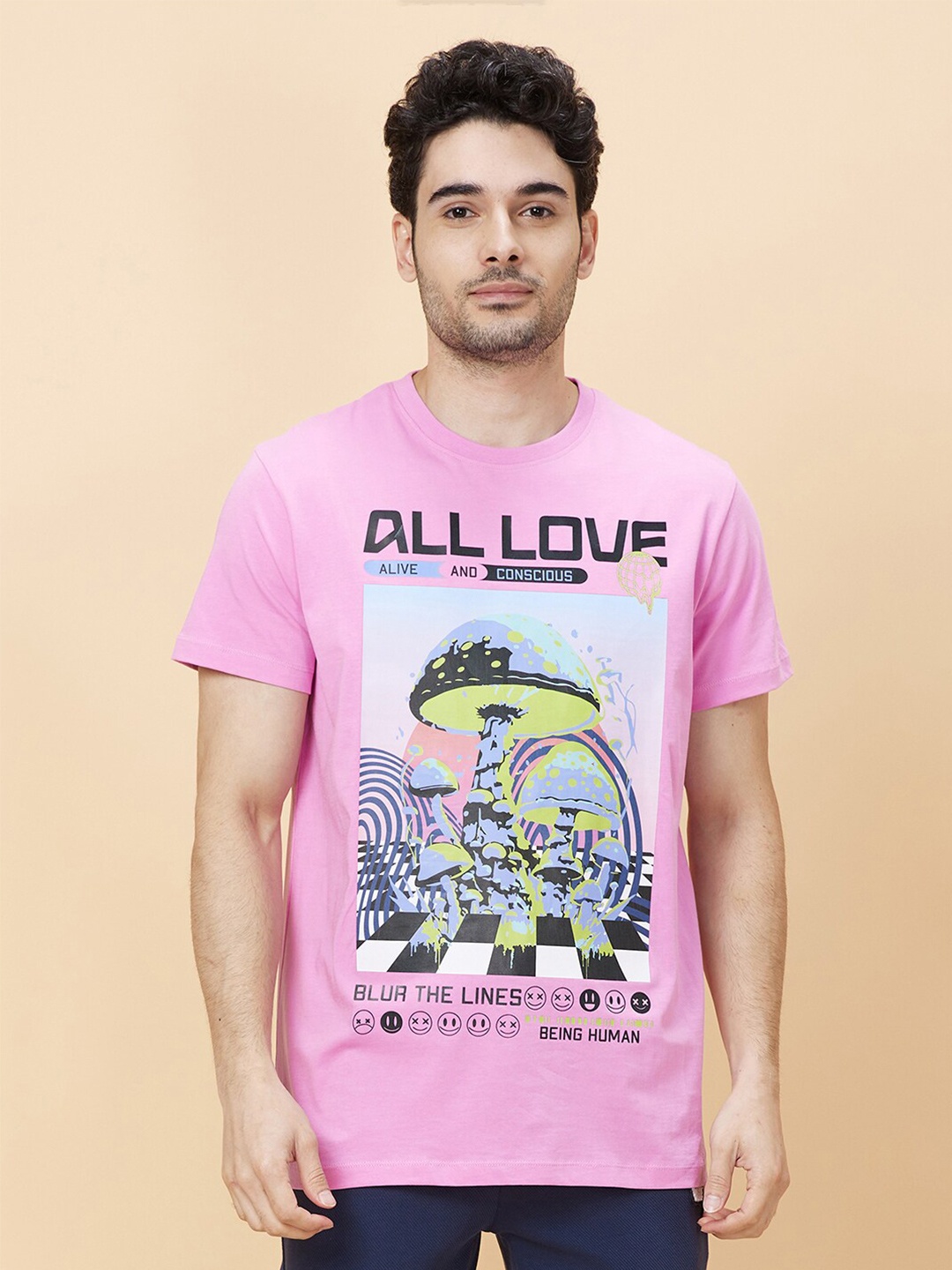 

Being Human Graphic Printed Round Neck Short Sleeves T-shirt, Pink