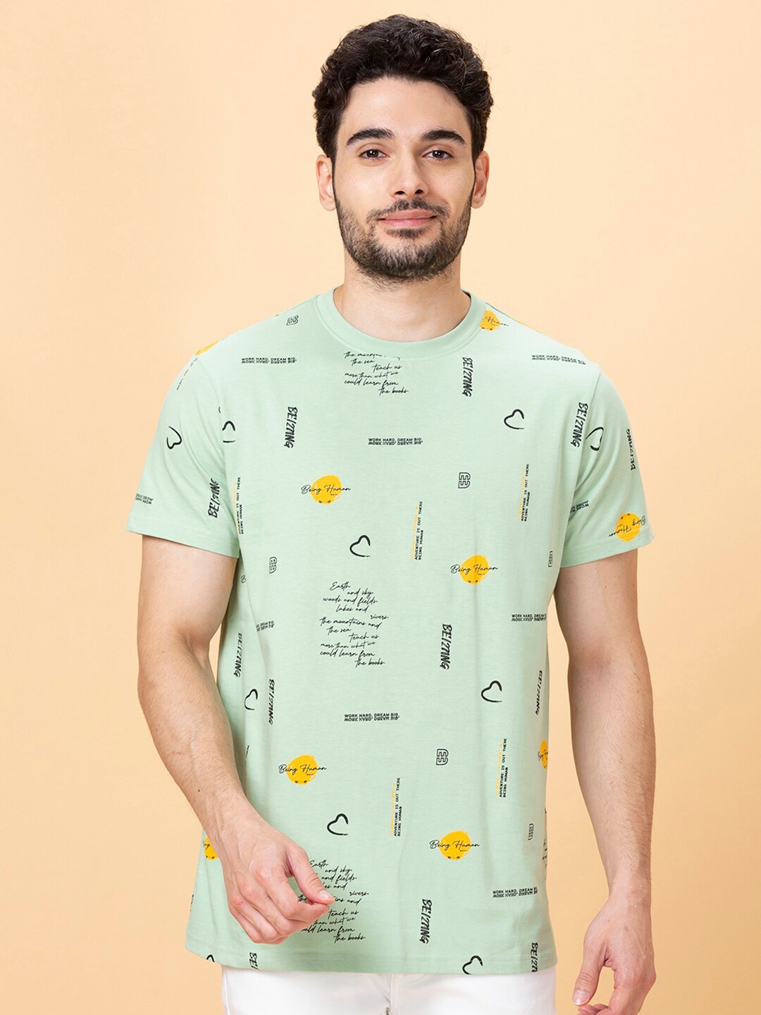 

Being Human Conversational Printed Round Neck Short Sleeves T-shirt, Green