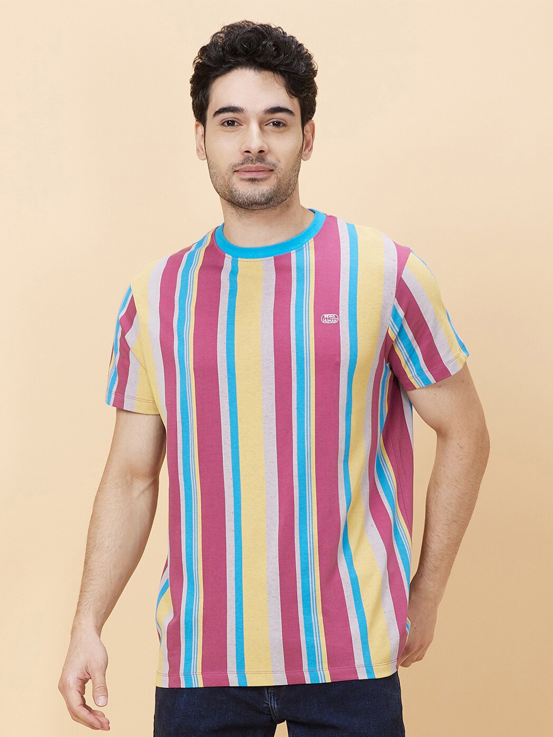 

Being Human Striped Cotton Slim Fit Casual T-shirt, Purple