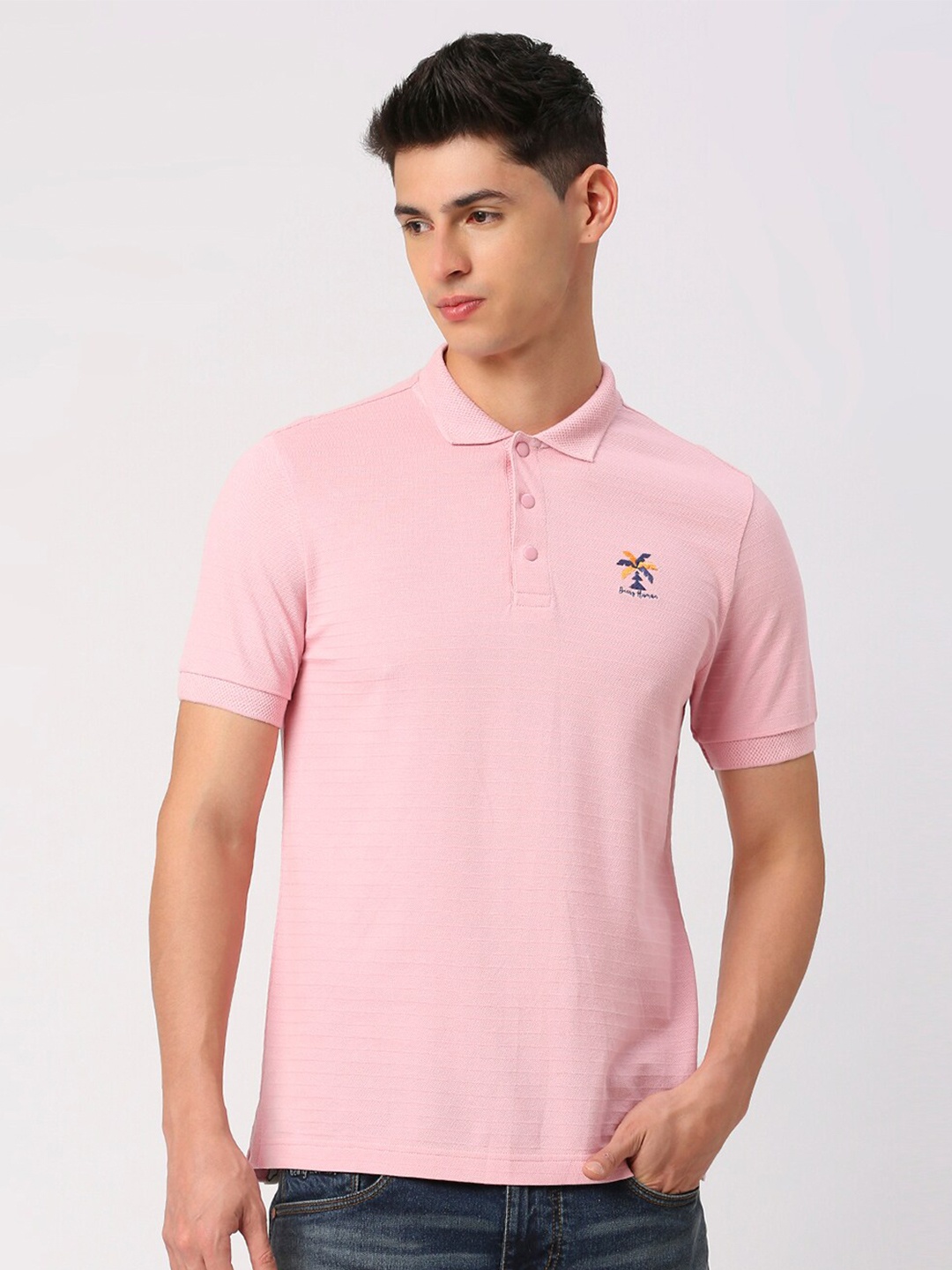 

Being Human Polo Collar Short Sleeves Cotton T-shirt, Pink