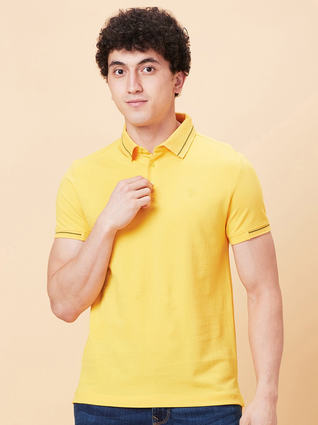 

Being Human Polo Collar Short Sleeves Cotton T-shirt, Yellow