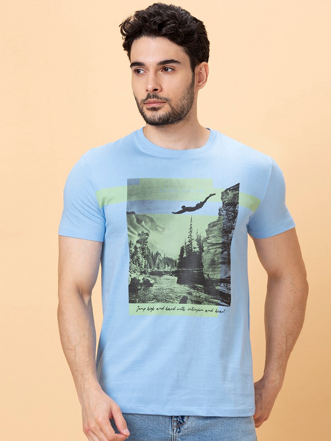 

Being Human Graphic Printed Slim Fit Casual T-shirt, Blue