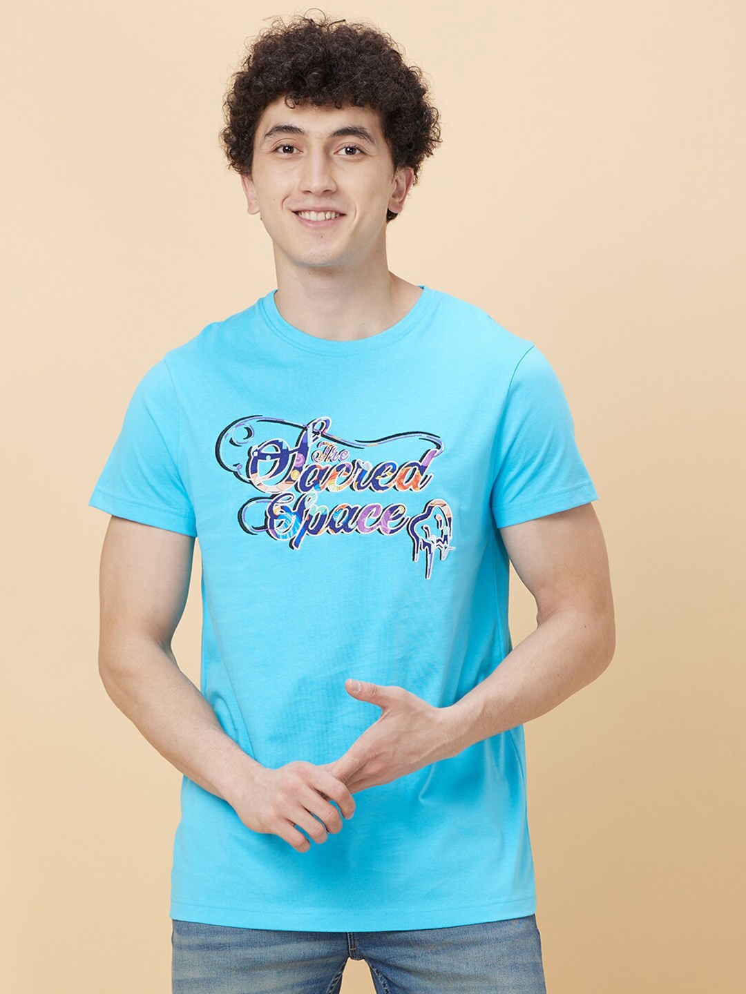 Being Human Typography Printed Round Neck Short Sleeves T-shirt, Blue