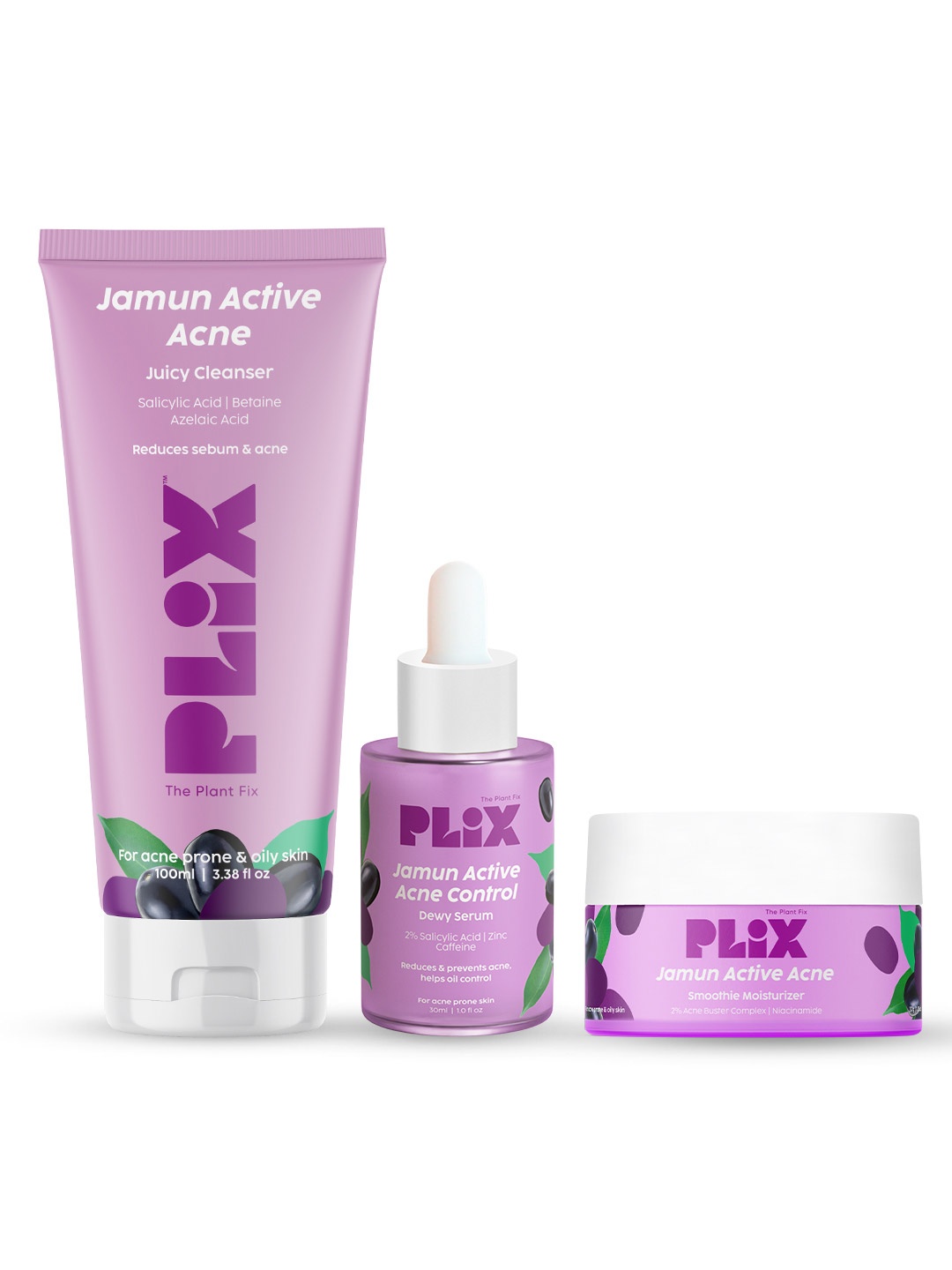 

PLIX THE PLANT FIX Jamun Skin Care Combo - Cleanser 100ml + Serum 30ml + Moisturizer 50g, Purple