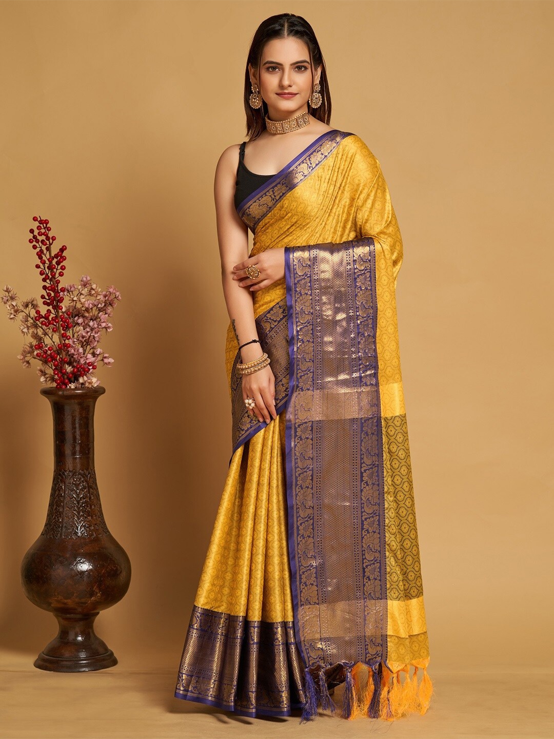 

Nimidiya Woven Design Zari Designer Banarasi Saree, Mustard