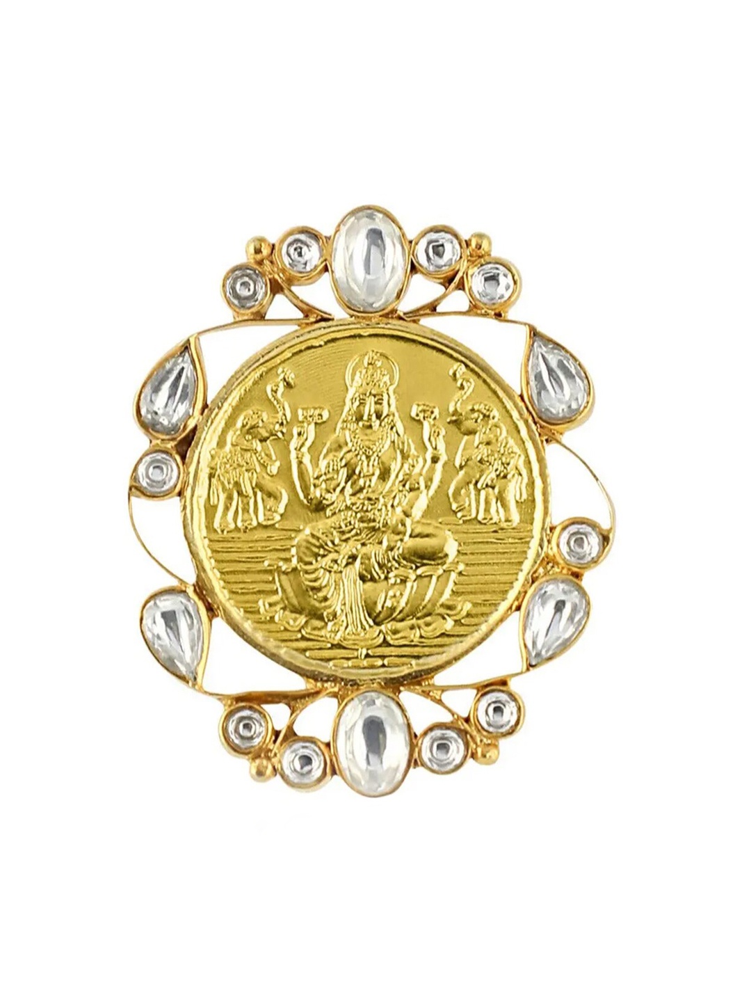 

Unniyarcha Silver Gold Plated Kundan Studded Maa Lakshmi Ring