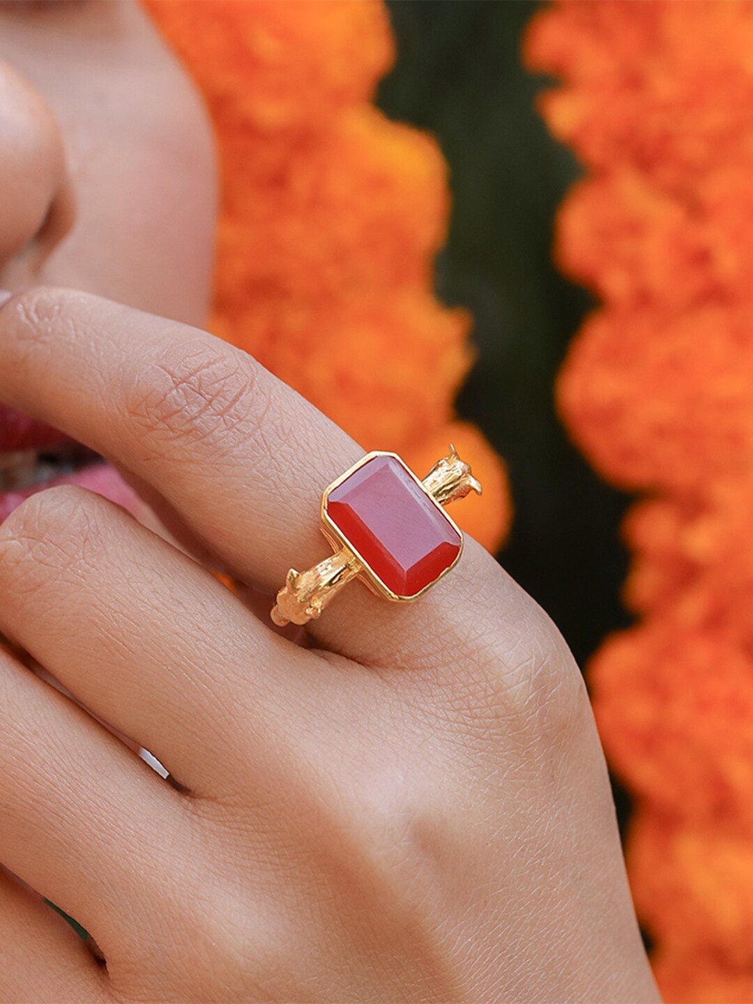 

Unniyarcha Gold Plated Stone Studded Finger Ring