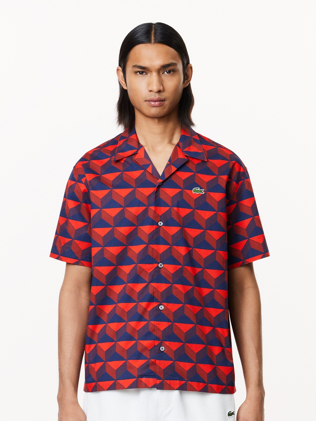

Lacoste Abstract Printed Spread Collar Straight Relaxed Fit Casual Shirt, Red