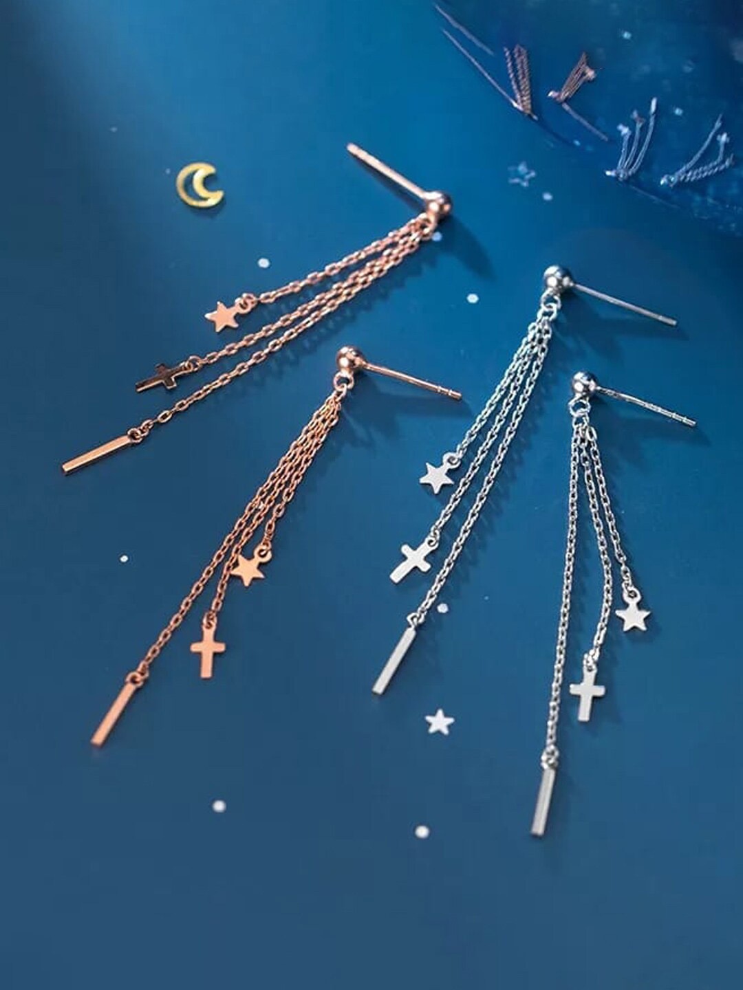 

Xivir Set Of 2 Rhodium Plated Tasselled Drop Earrings, Gold