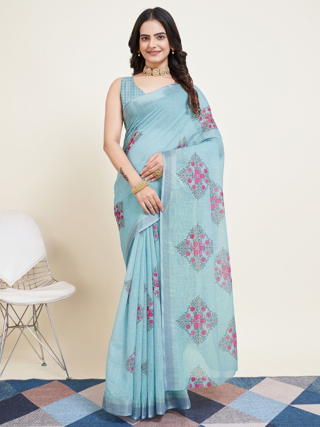 

Nimidiya Floral Printed Kota Saree, Blue