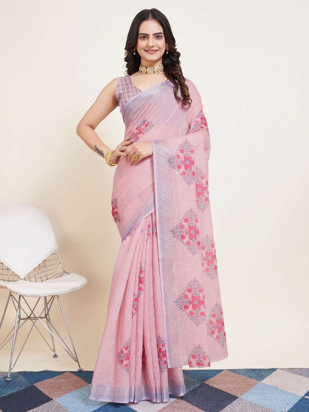 

Nimidiya Floral Printed Kota Saree, Pink