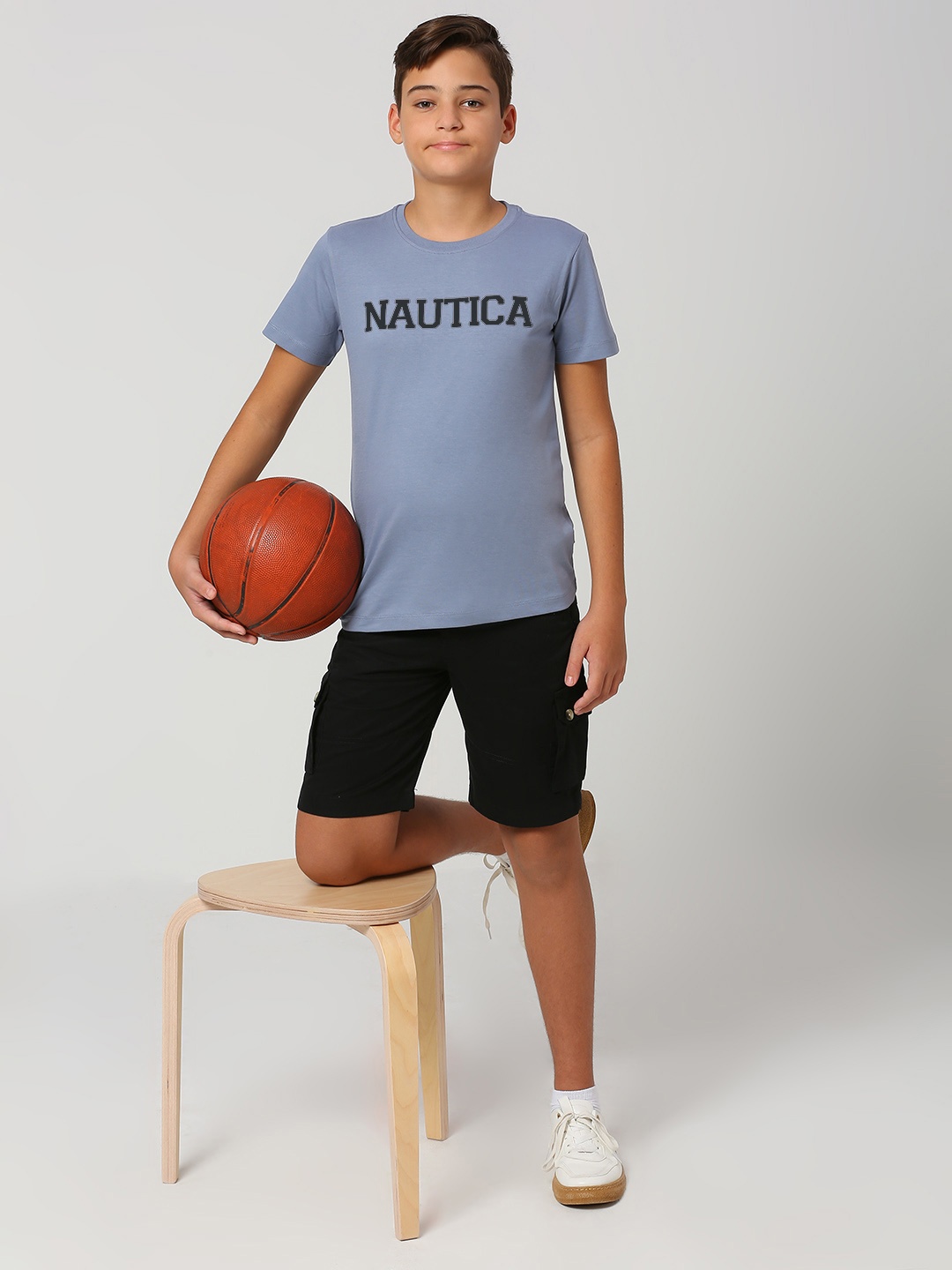 Nautica Boys Typography Printed Cotton T-shirt, Grey