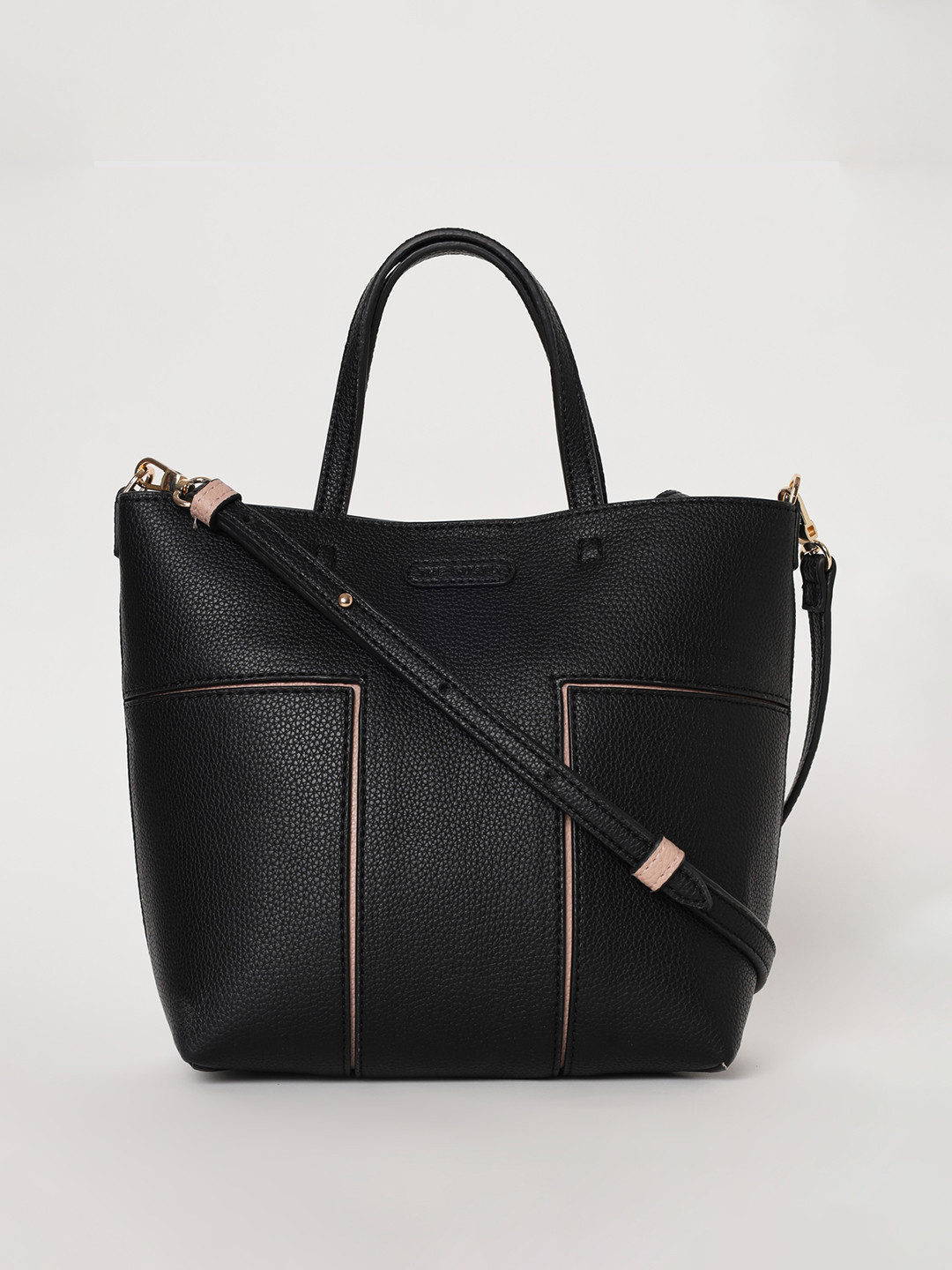 

THE GUSTO Textured Oversized Structured Shoulder Bag, Black