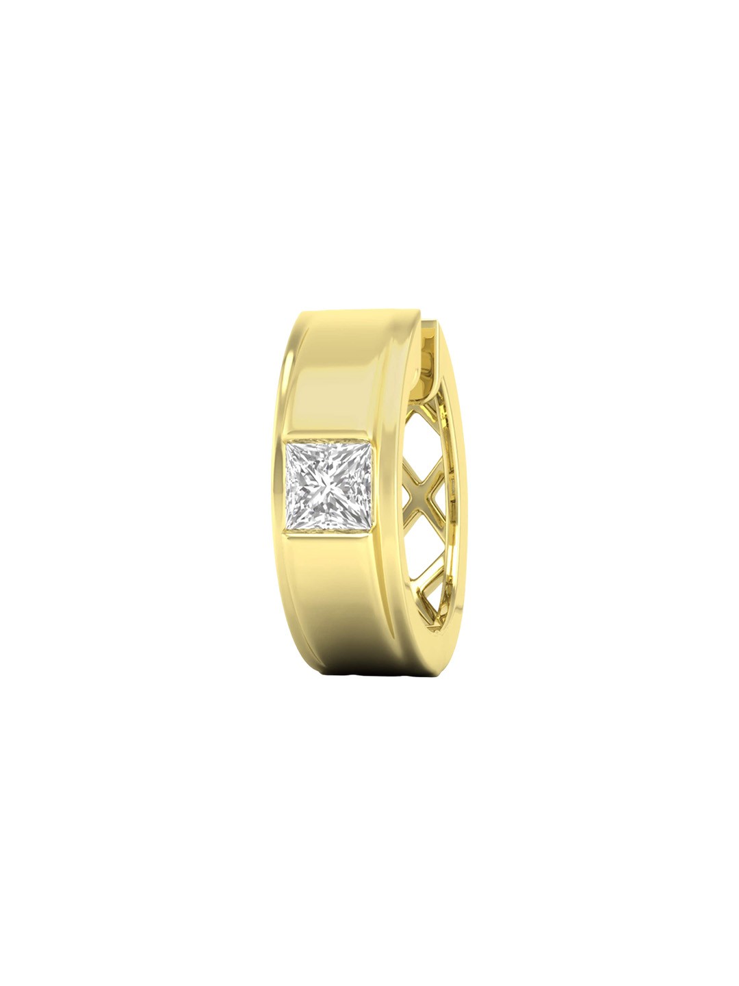 

ORIONZ Princess Solitaire Bali Men Gold-Plated Sterling Silver CZ Studded Hoop Earrings