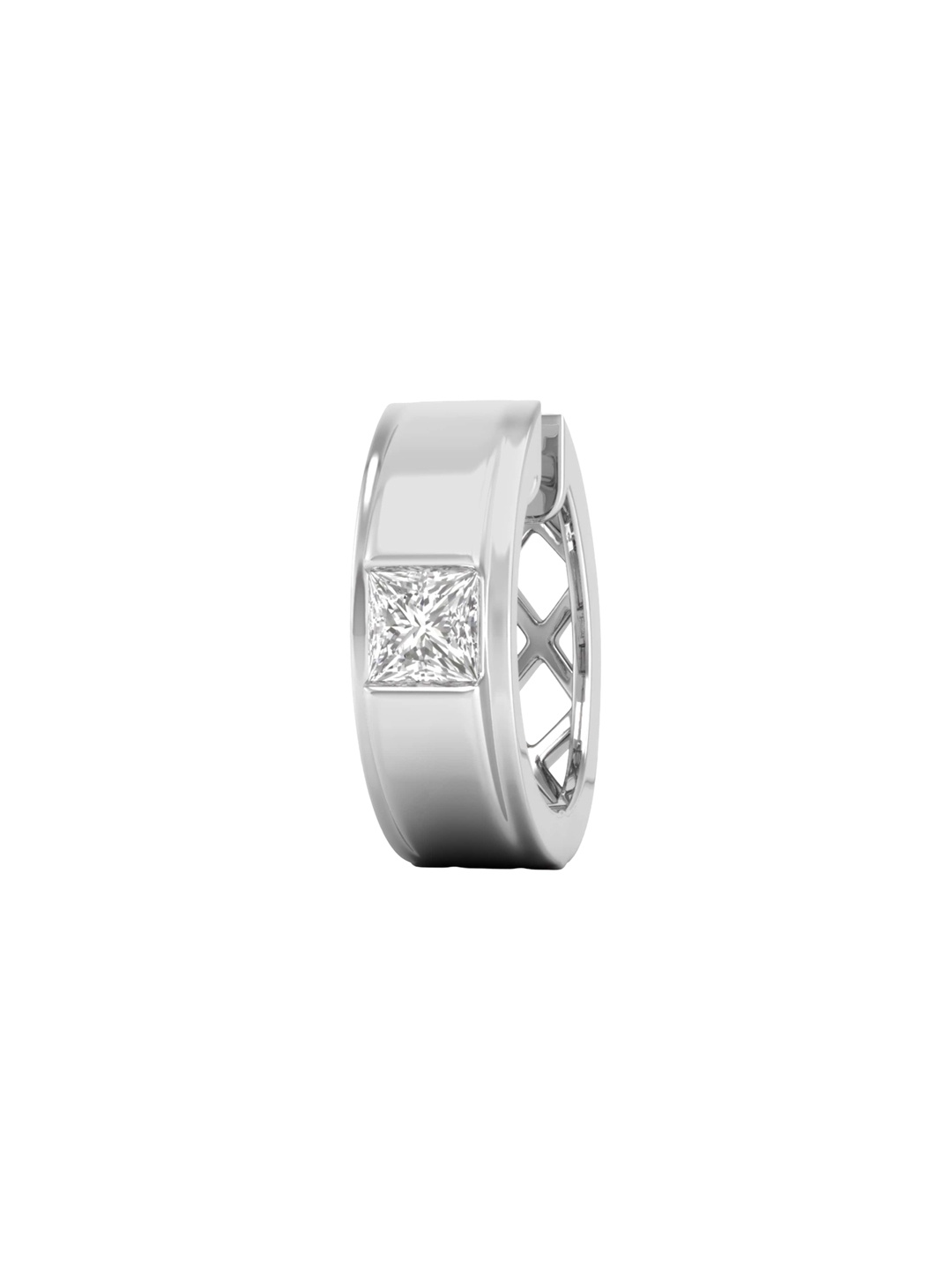 

ORIONZ Princess Solitaire Bali Men Sterling Silver CZ Studded Contemporary Hoop Earrings