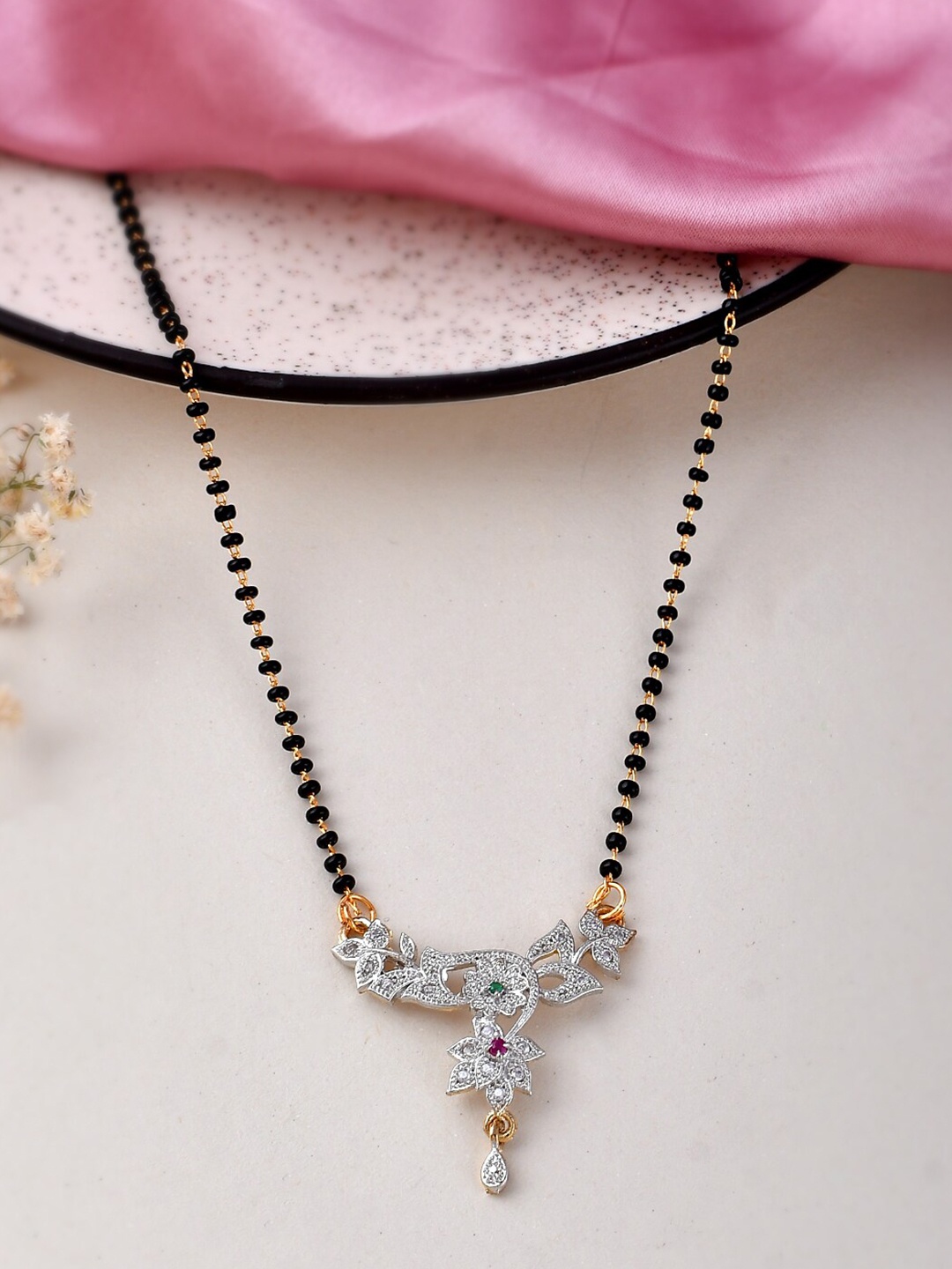 

Silvermerc Designs Gold-Plated Stone Studded and Beaded Mangalsutra