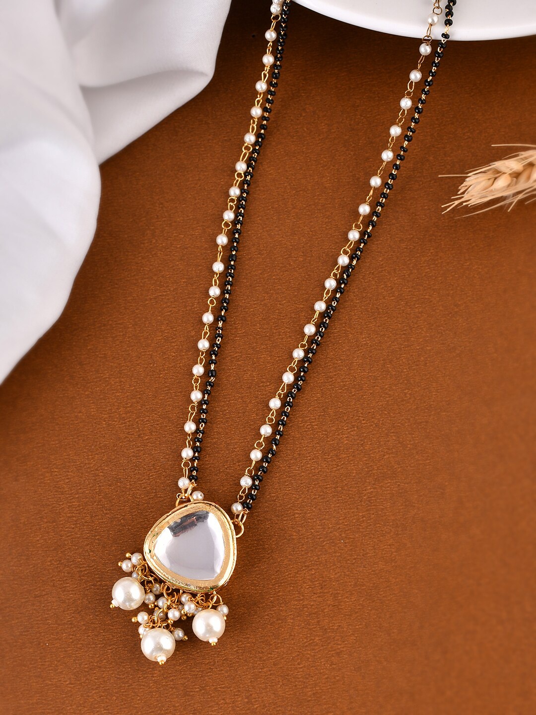 

Silvermerc Designs Gold-Plated Stone Studded and Beaded Mangalsutra