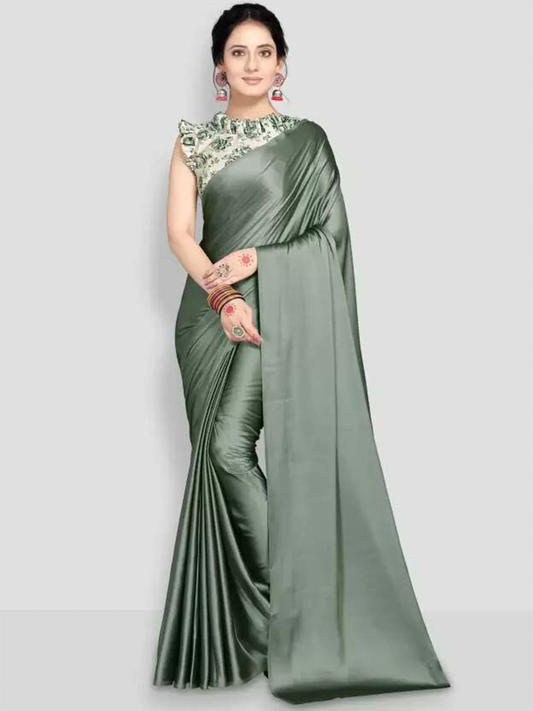

Aruna Sarees Satin Festive Saree, Green