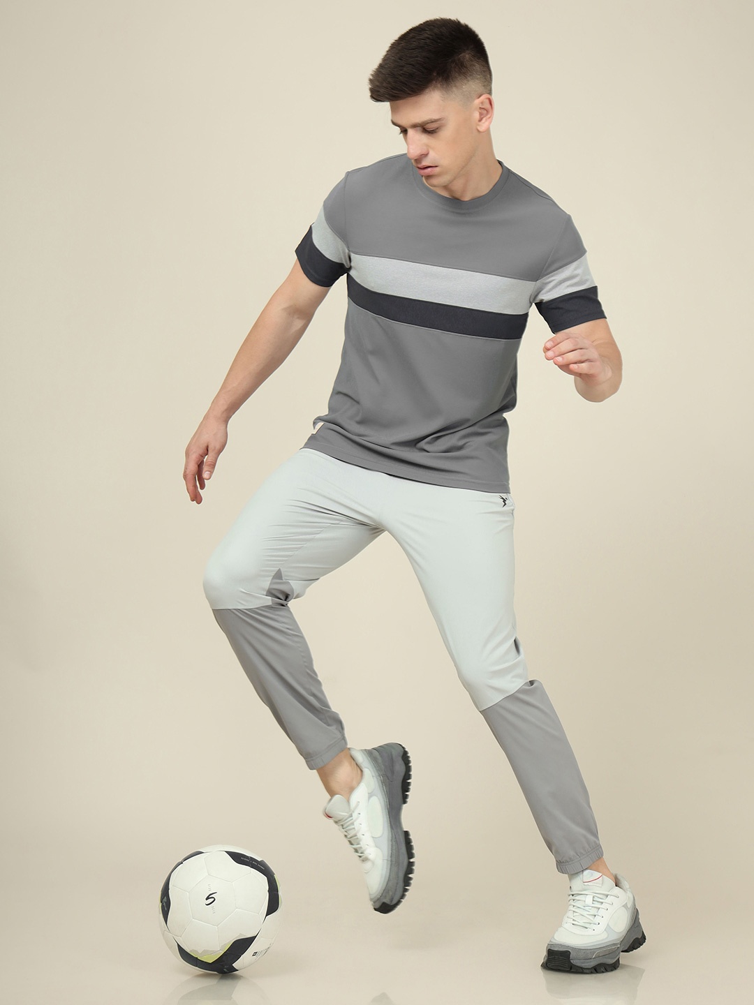 

Technosport SS'24 Colourblocked Round Neck Short Sleeves MATPIQ Slim Fit T-shirt, Grey