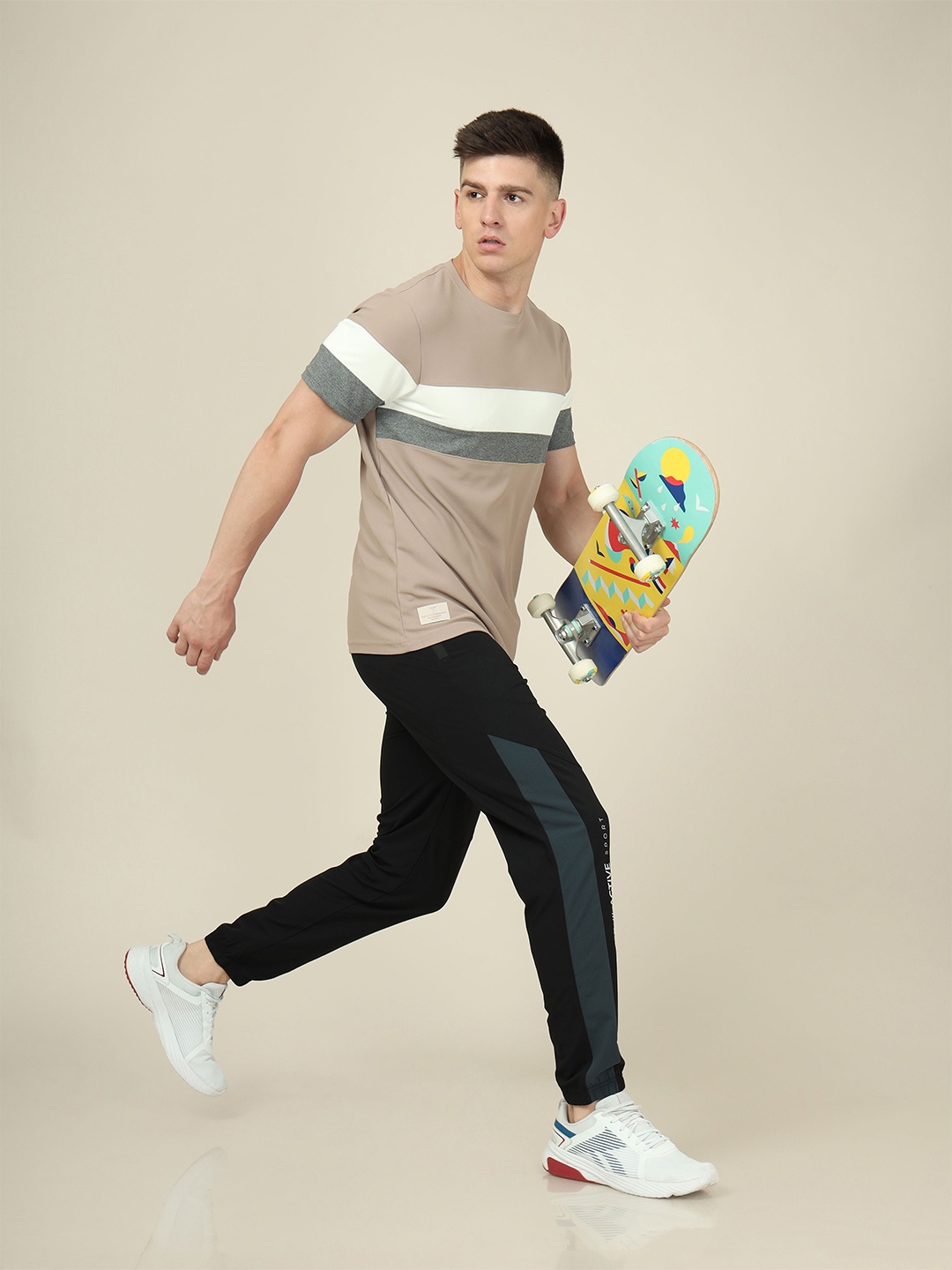 

Technosport SS'24 Colourblocked Round Neck Short Sleeves MATPIQ Slim Fit T-shirt, Brown