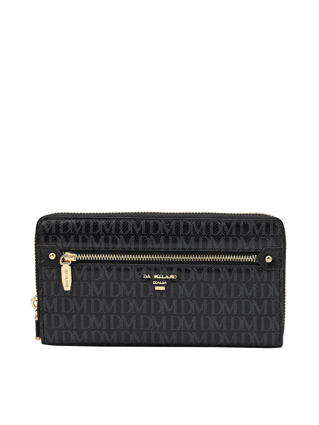 

Da Milano Women Brand Logo Printed Leather Three Fold Wallet, Black
