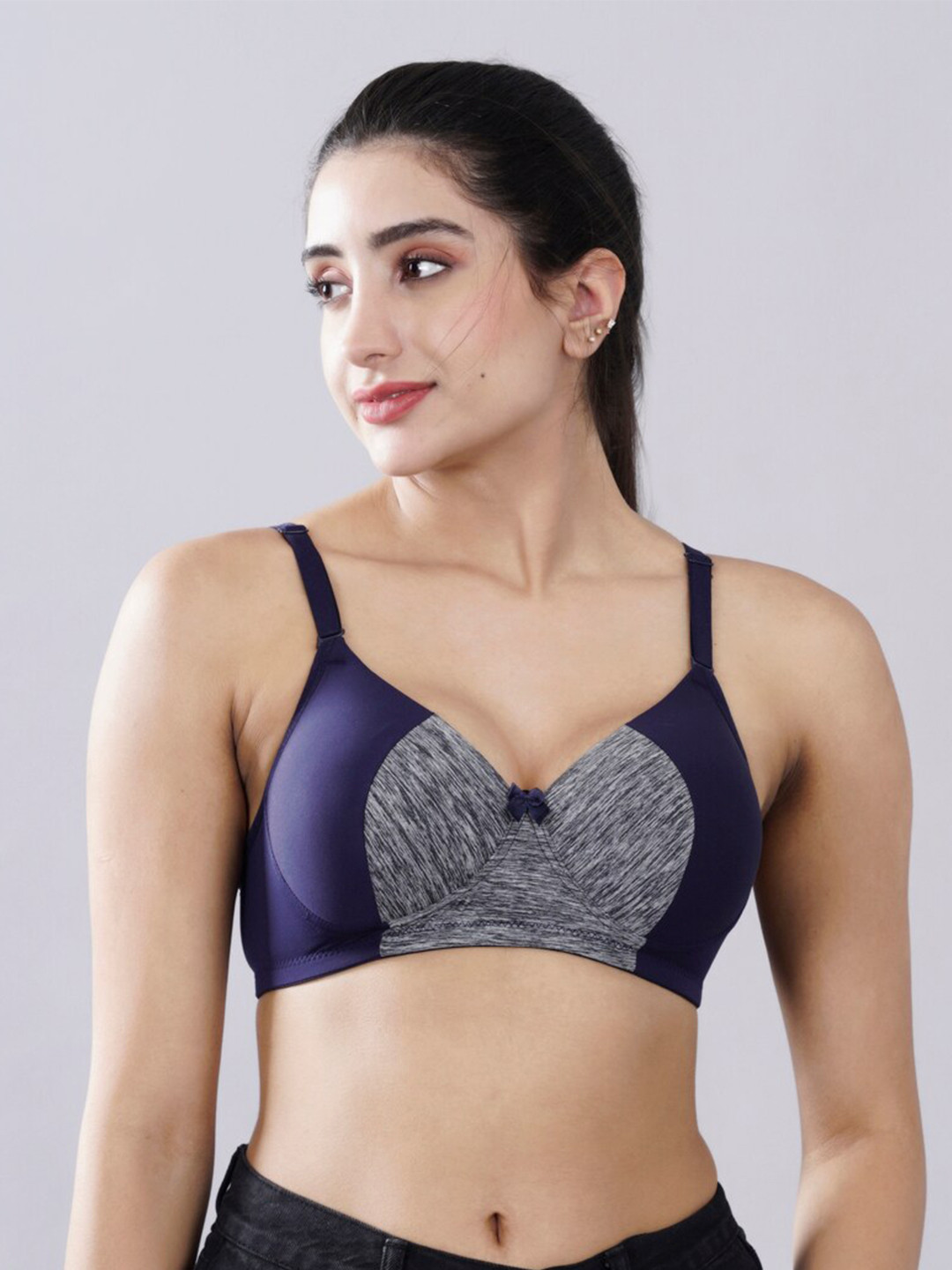 

Herryqeal Colourblocked Full Coverage Heavily Padded Everyday Bra- All Day Comfort, Blue