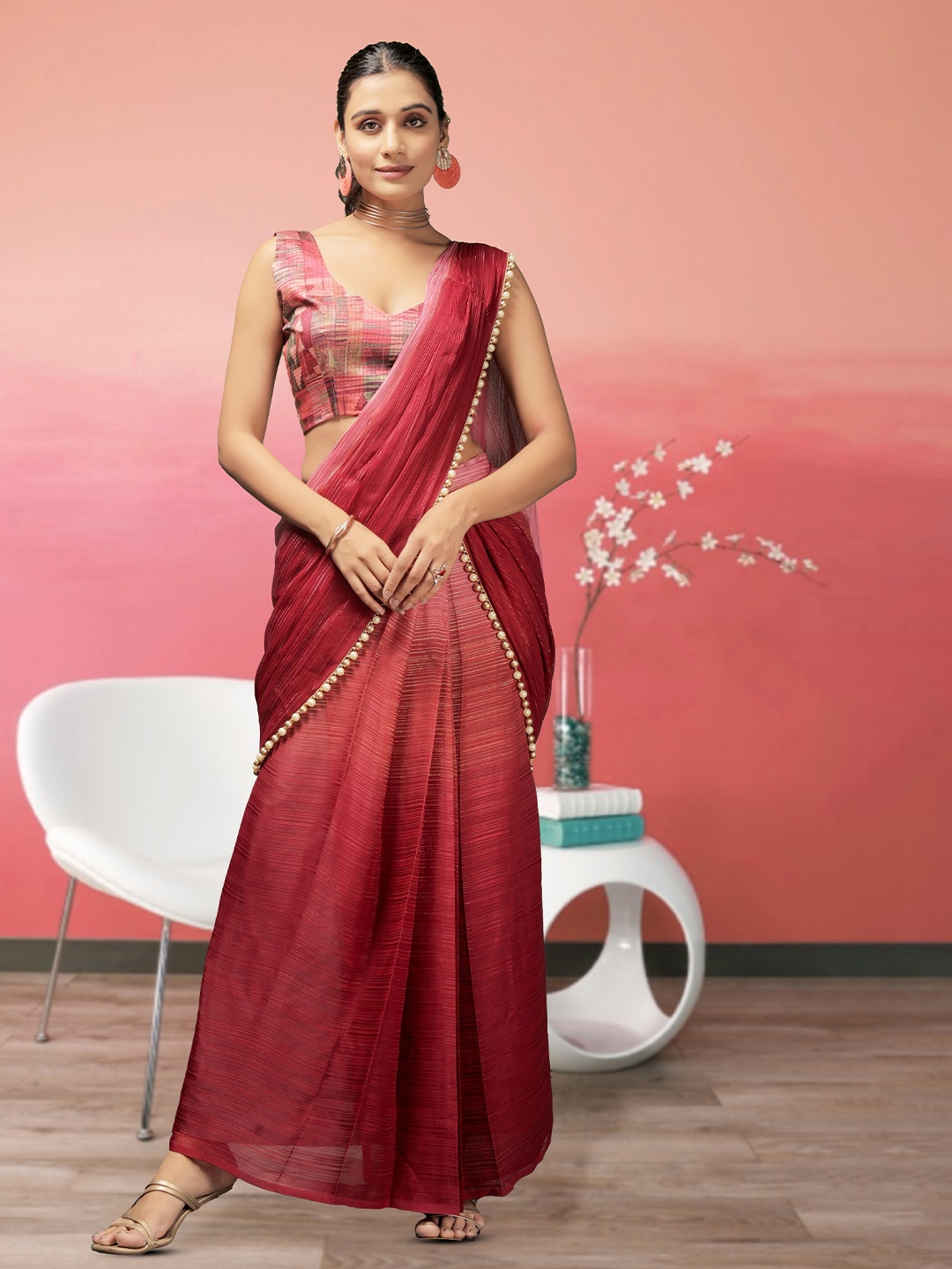 

RACHNA Embellished Ready to Wear Saree, Pink