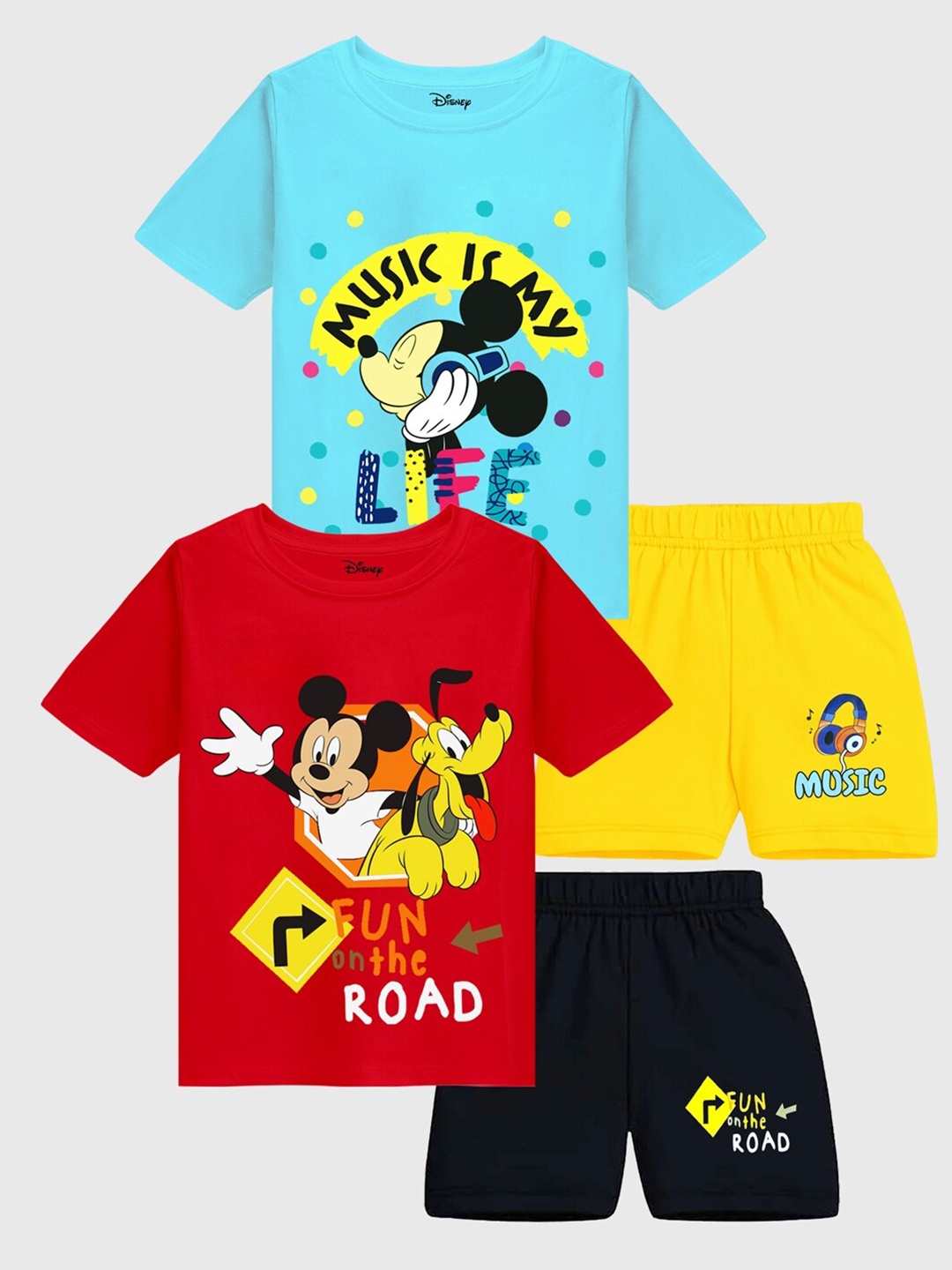 

KUCHIPOO Kids Pack Of 2 Mickey & Pluto Printed T-shirt with Shorts, Blue