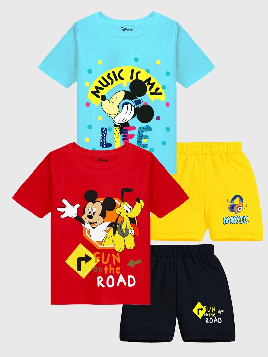 

KUCHIPOO Girls Pack Of 2 Mickey & Pluto Printed T-shirt with Shorts, Blue
