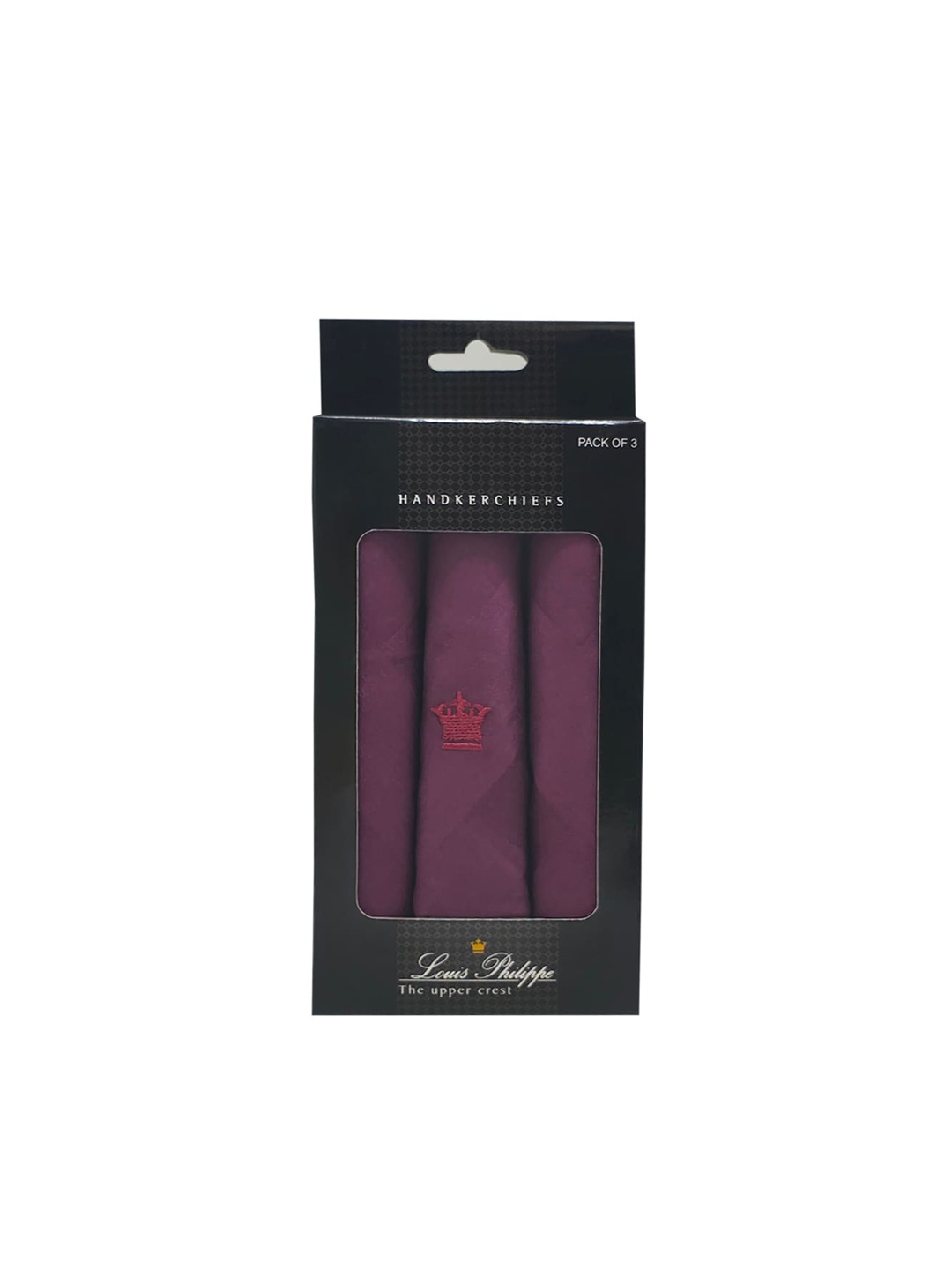 

Louis Philippe Men Pack Of 3 Logo Embroidered Pure Cotton Handkerchiefs, Maroon