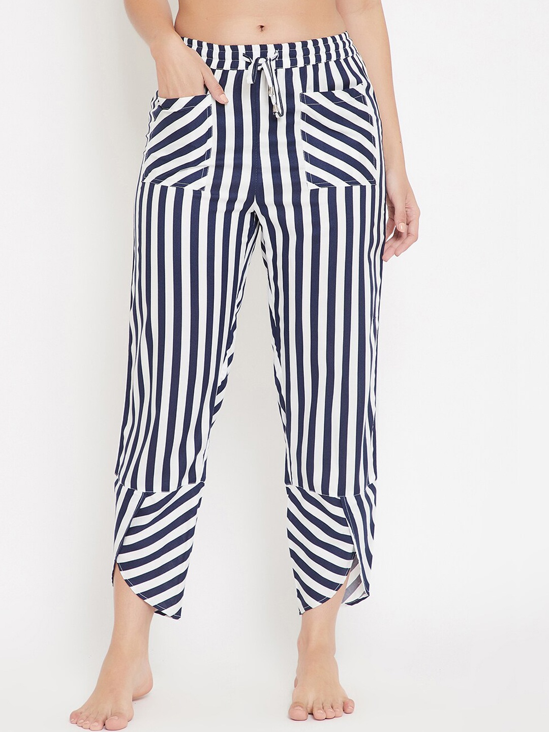 

Hypernation Striped Tulip-Hem Lounge Pants, Navy blue