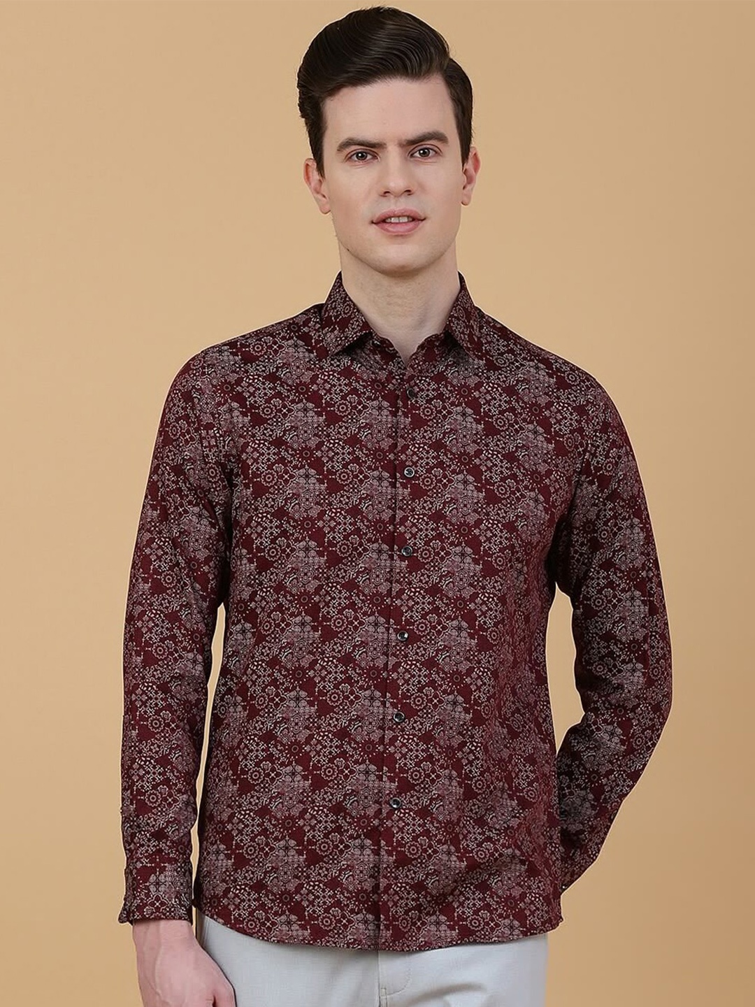 

Greenfibre Ethnic Motifs Slim Fit Cotton Opaque Partywear Shirt, Maroon