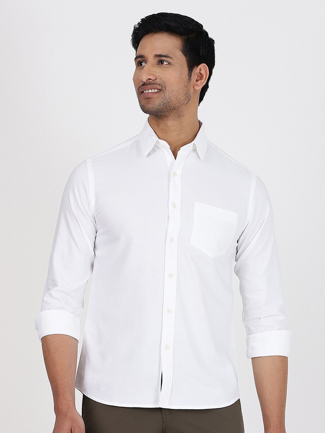 

Greenfibre Slim Fit Spread Collar Cotton Shirt, White