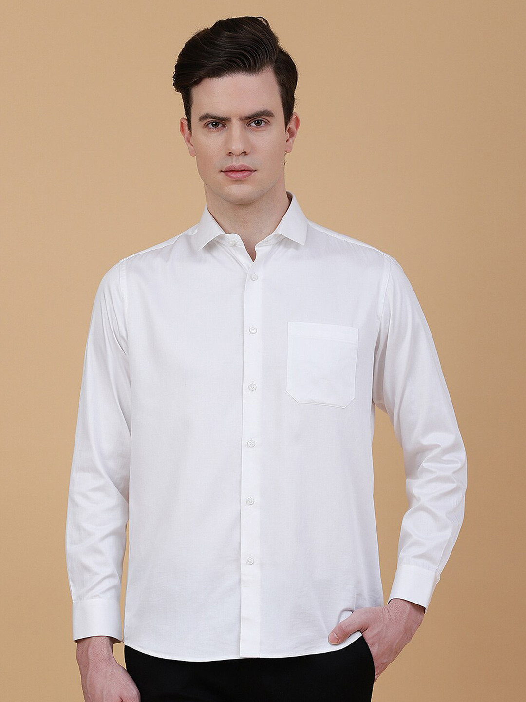 

Greenfibre Slim Fit Spread Collar Long Sleeves Cotton Shirt, White