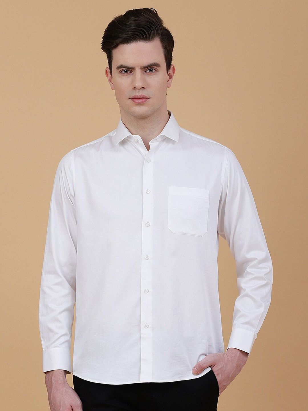 

Greenfibre Slim Fit Spread Collar Long Sleeves Cotton Partywear Shirt, White