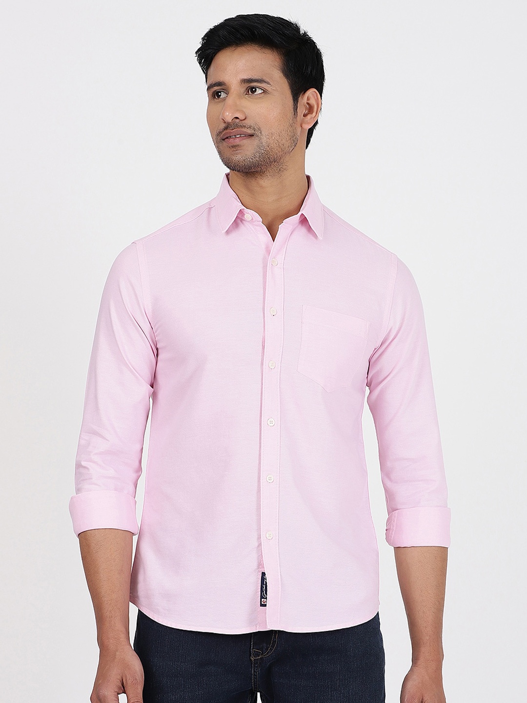 

Greenfibre Slim Fit Printed Spread Collar Cotton Shirt, Pink