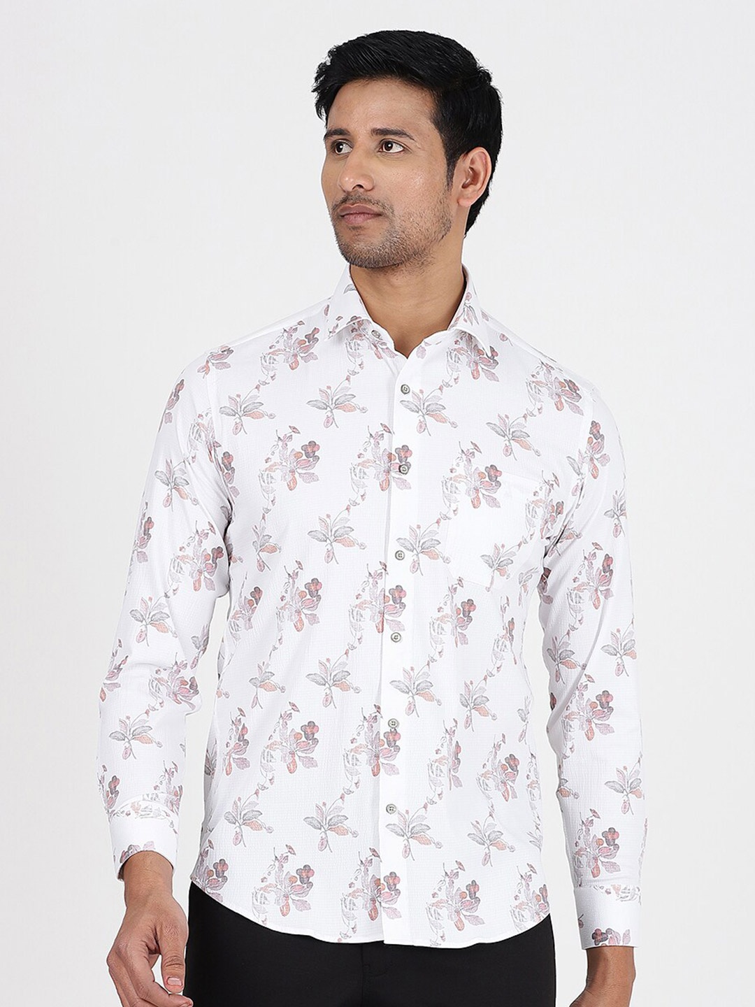 

Greenfibre Slim Fit Floral Cotton Printed Partywear Shirt, White