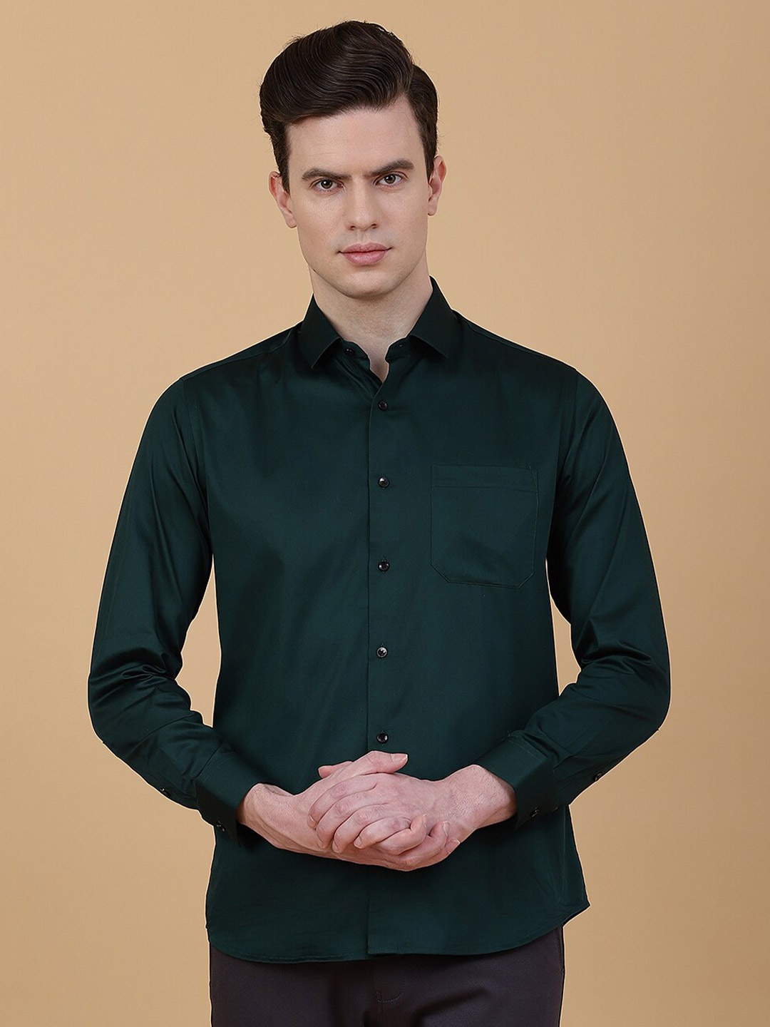 

Greenfibre Slim Fit Cotton Opaque Partywear Shirt, Green