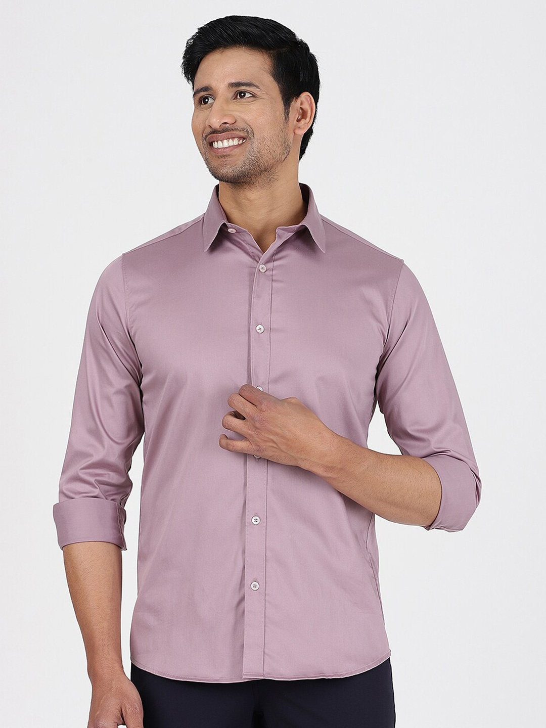

JADE BLUE Slim Fit Spread Collar Full Sleeves Cotton Shirt, Pink