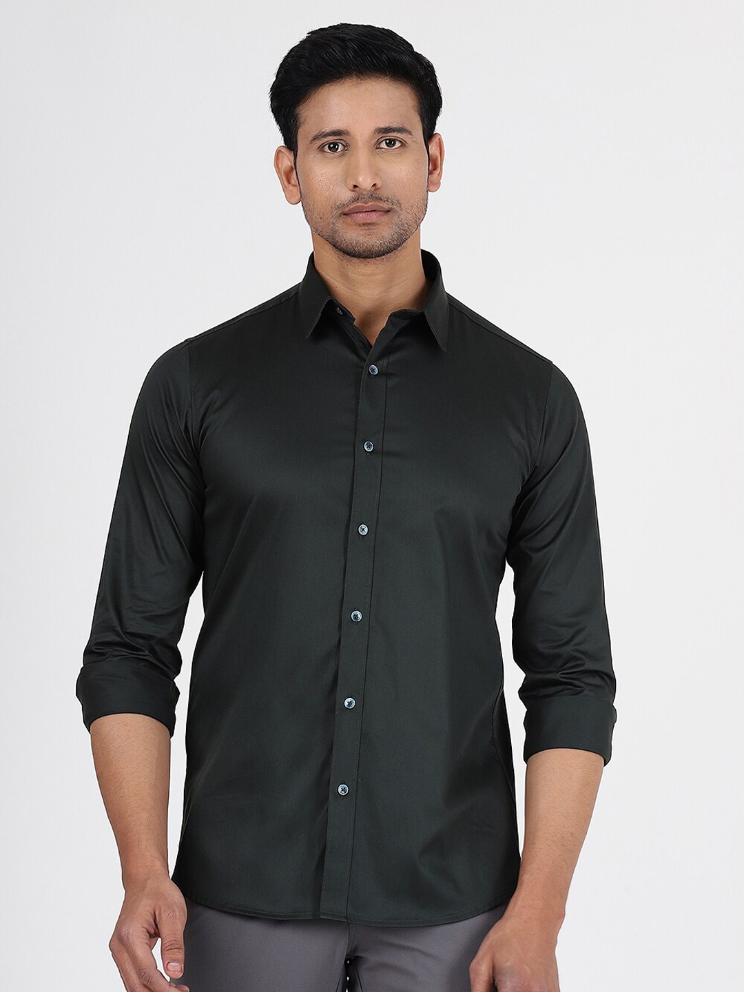 

JADE BLUE Spread Collar Slim Fit Cotton Casual Shirt, Green