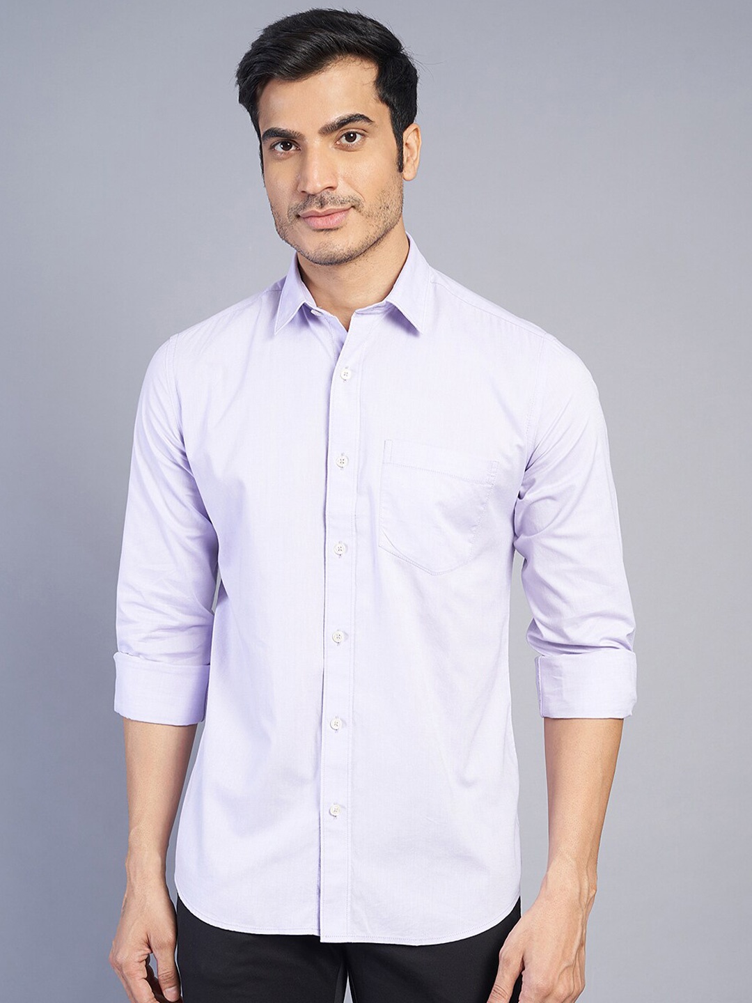 

JADE BLUE Slim Fit Spread Collar Long Sleeves Cotton Formal Shirt, Purple