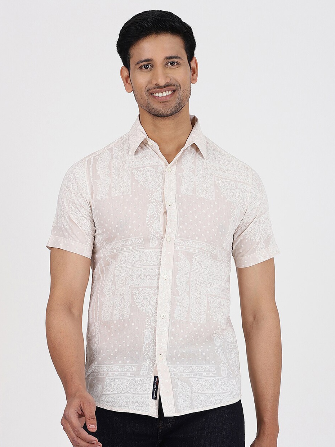 

JADE BLUE Abstract Printed Slim Fit Cotton Casual Shirt, Off white