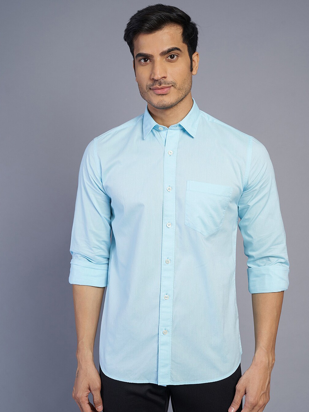 

JADE BLUE Slim Fit Spread Collar Long Sleeves Cotton Casual Shirt