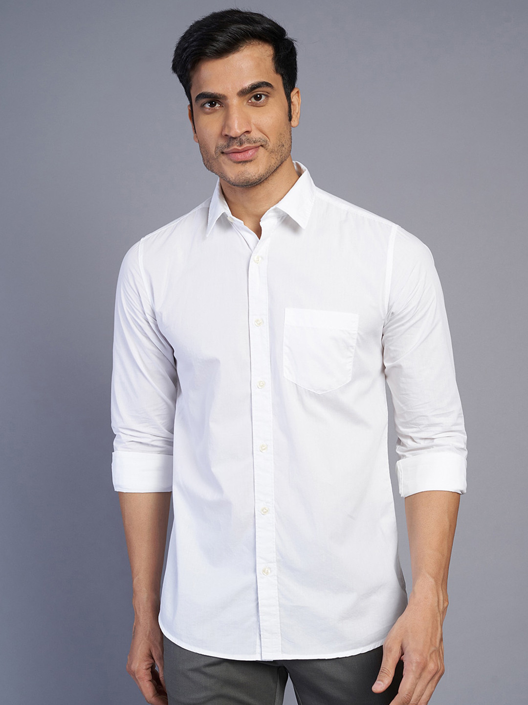 

JADE BLUE Spread Collar Slim Fit Cotton Casual Shirt, White