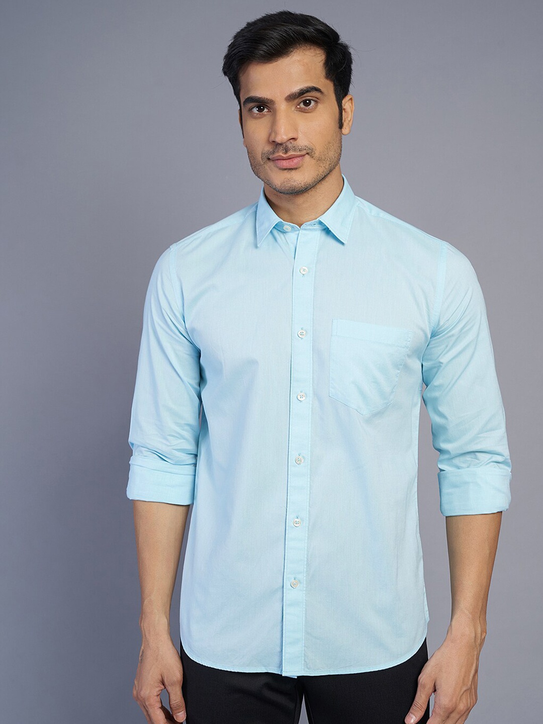 

JADE BLUE Spread Collar Slim Fit Cotton Casual Shirt